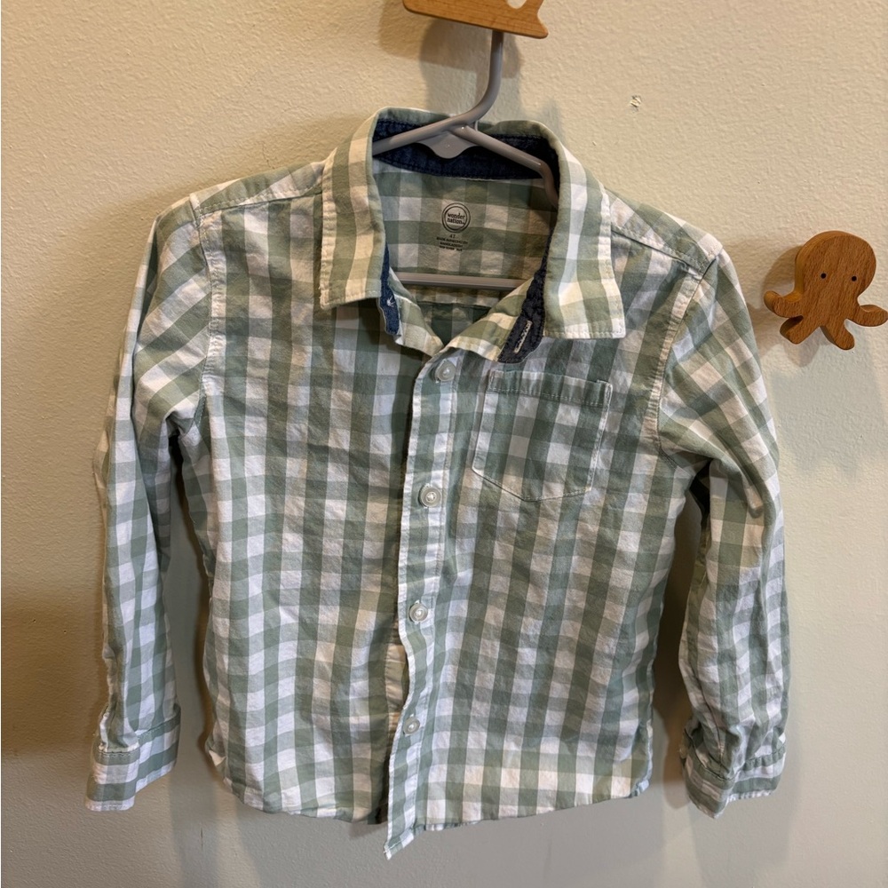 wonder nation Green and White Gingham Shirt
